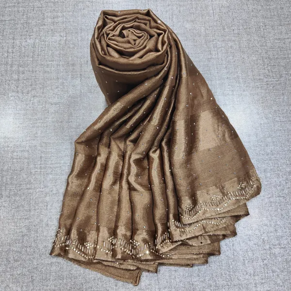 Crushed Chiffon Satin Hijab With Beads work | HJ22